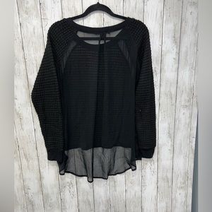 Sanctuary Knit Mesh See Through Long Sleeve Blouse High Low Tunic Black Medium